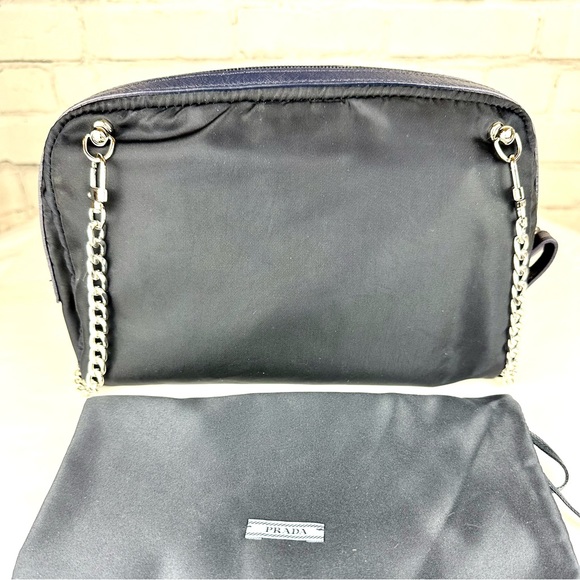 Prada Nylon Navy Blue crossbody or bum bag pouch with chain and dust bag - Picture 3 of 15
